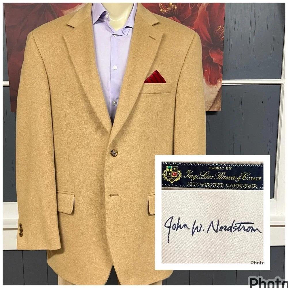 John W. Nordstrom Camel Hair Blazer Jacket Sport Coat Mens 44L Long Khaki